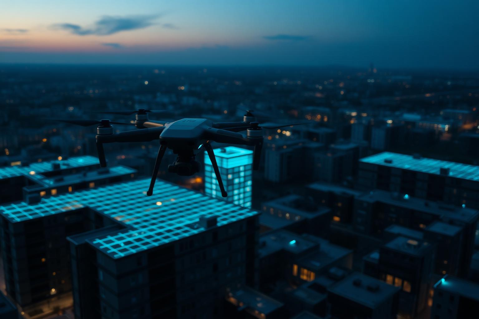 Drone with LiDAR and thermal capture over a real estate site