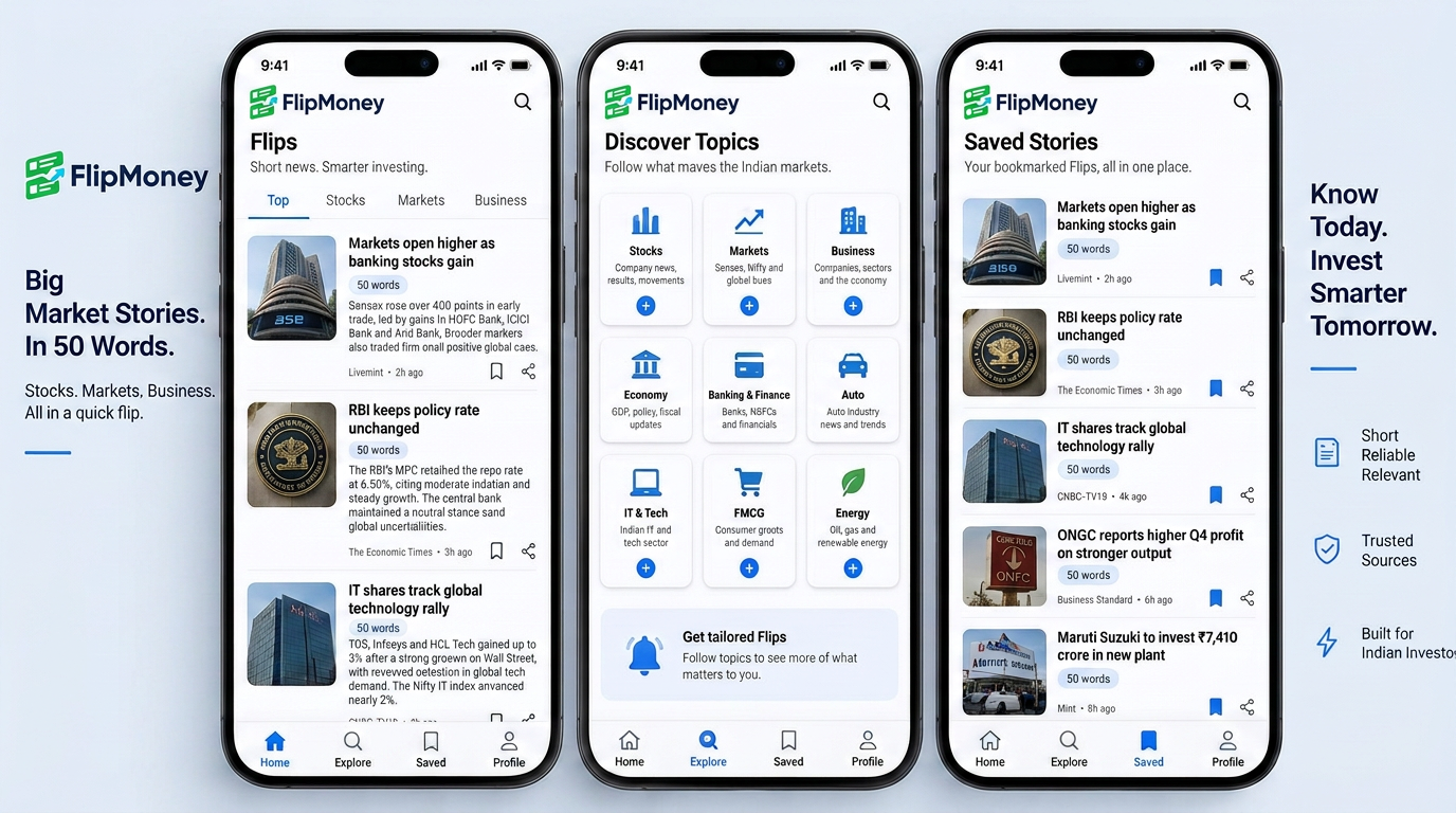 FlipMoney mobile short financial news feed